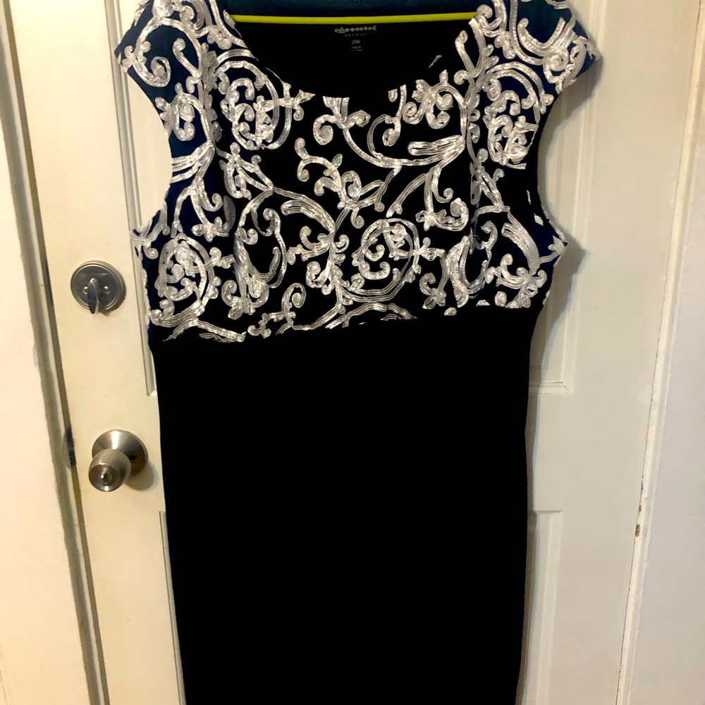 Navy and silver formal dress.